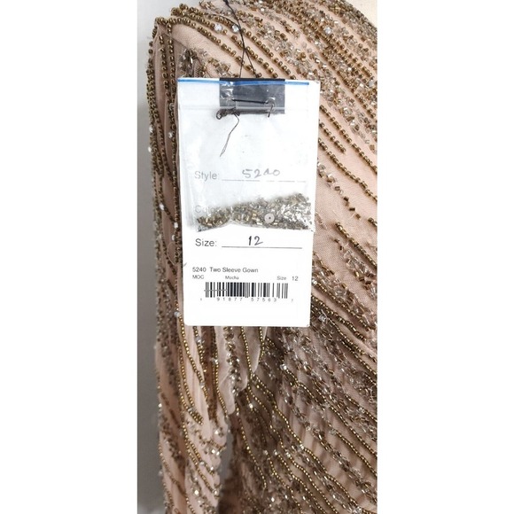 Mac Duggal Long Sleeve Beaded Column Evening Gown Embellished Size 12 Mocha 5240 - Picture 16 of 16